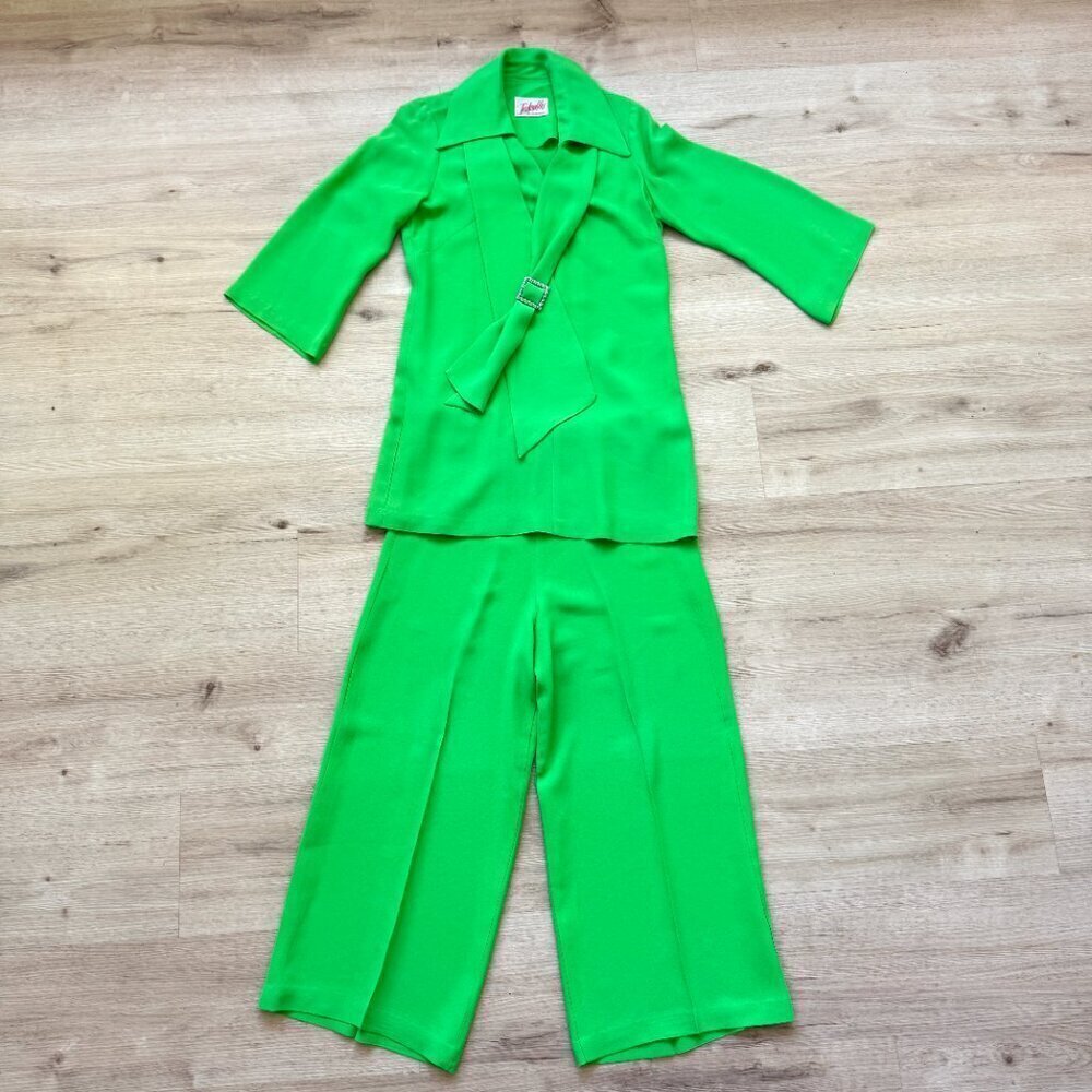 Vintage Indorables of California 60s Pants Suit Set Bright Green Retro Medium - Picture 14 of 14